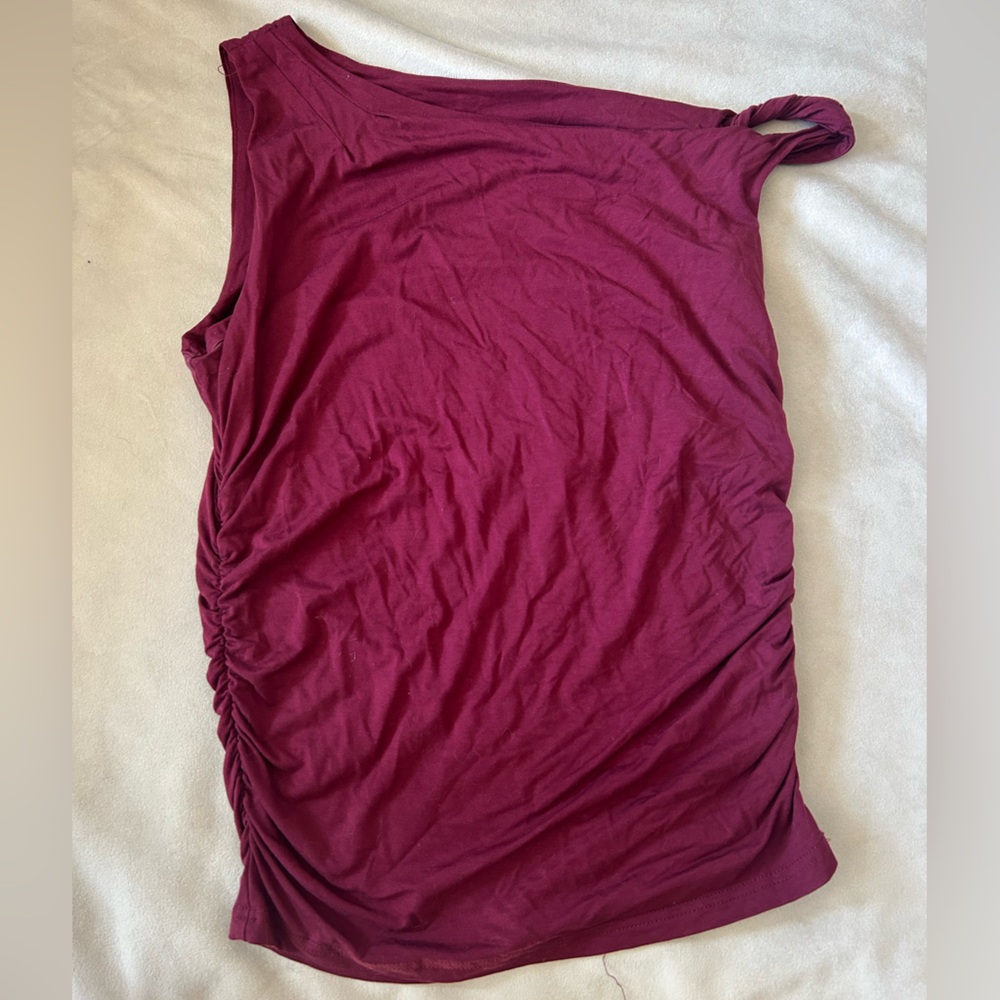 Sleeveless One-Shoulder Ruched Women’s Top - Wine